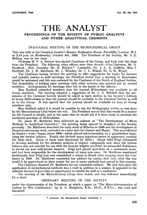 Proceedings of the Society of Public Analysts and other Analytical Chemists