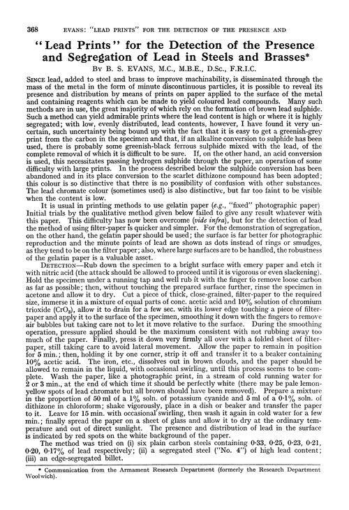 “Lead prints” for the detection of the presence and segregation of lead in steels and brasses