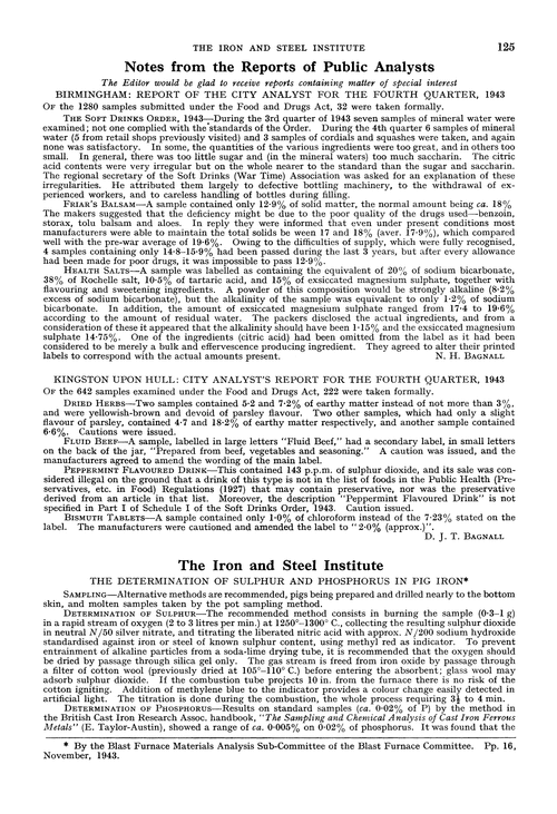 The Iron and Steel Institute. The determination of sulphur and phosphorus in pig iron