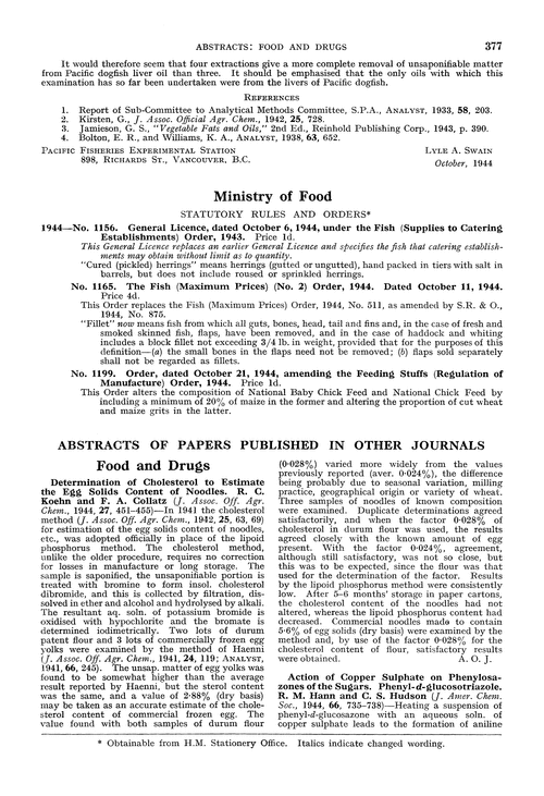 Ministry of Food.—statutory rules and orders