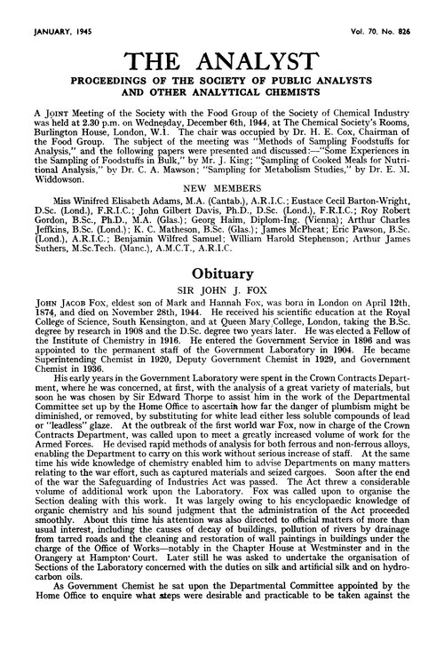 Proceedings of the Society of Public Analysts and other Analytical Chemists