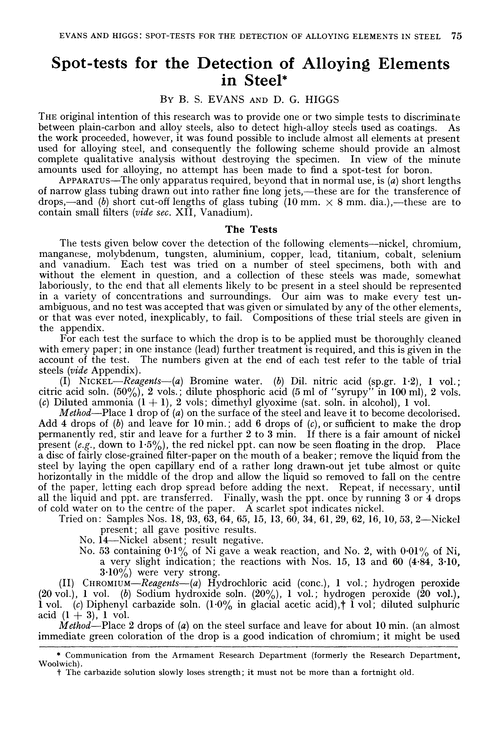 Spot-tests for the detection of alloying elements in steel