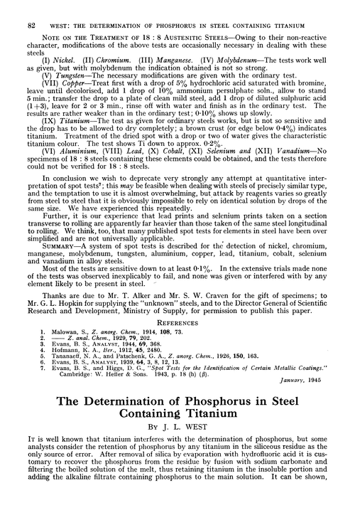 The determination of phosphorus in steel containing titanium