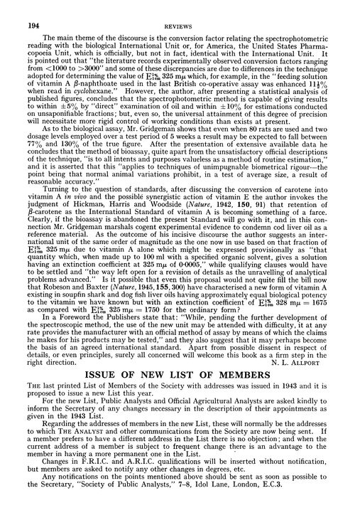 Issue of new list of members