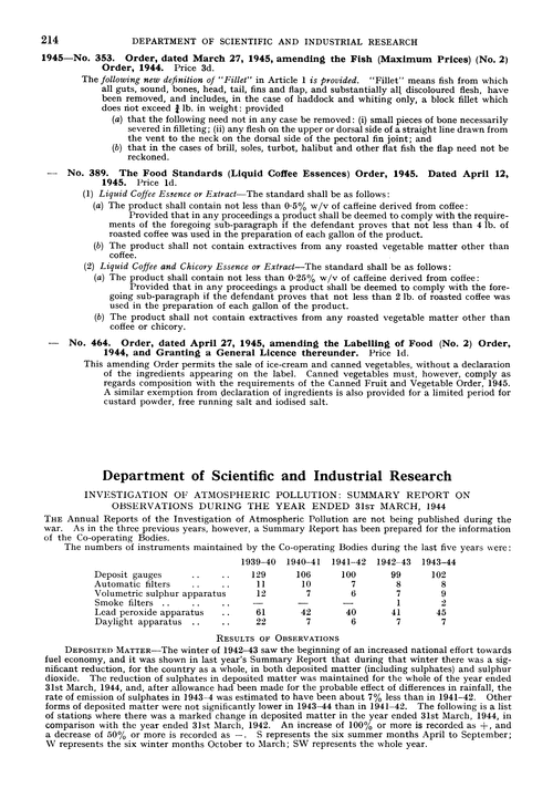 Department of Scientific and Industrial Research. Investigation of atmospheric pollution: summary report on observations during the year ended 31st March, 1944