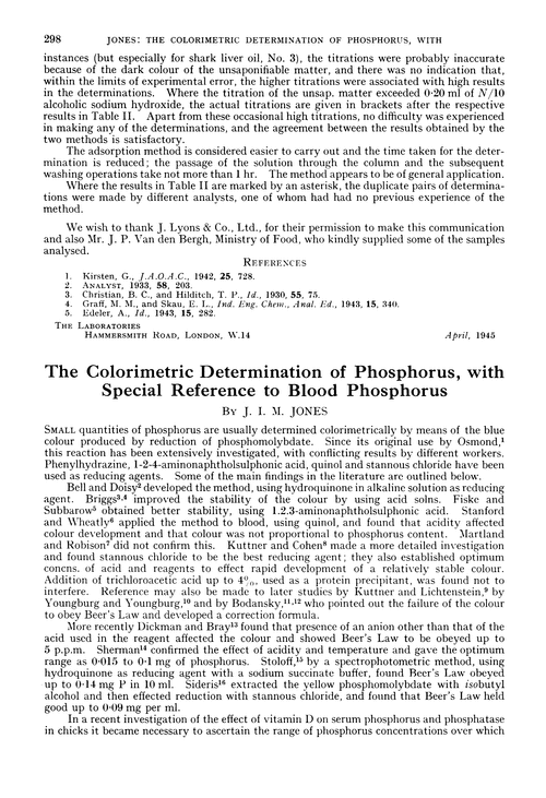 The colorimetric determination of phosphorus, with special reference to blood phosphorus