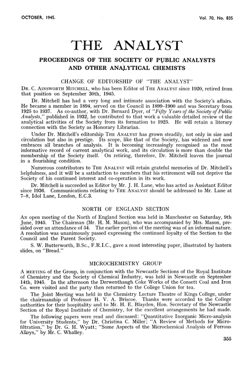 Proceedings of the Society of Public Analysts and other Analytical Chemists