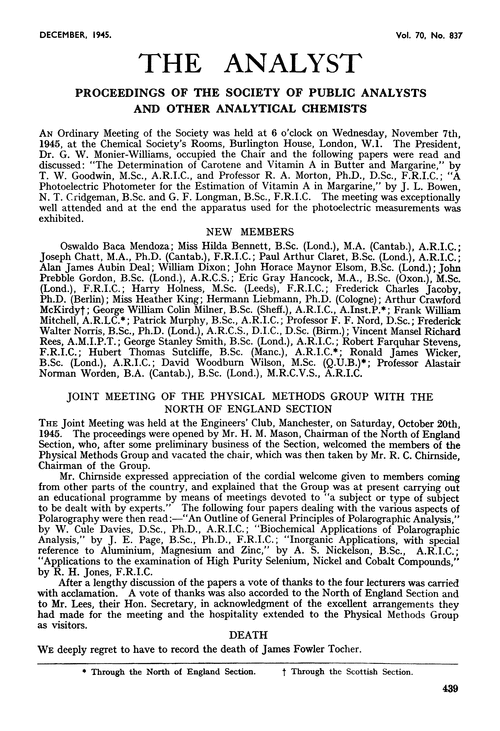 Proceedings of the Society of Public Analysts and other Analytical Chemists