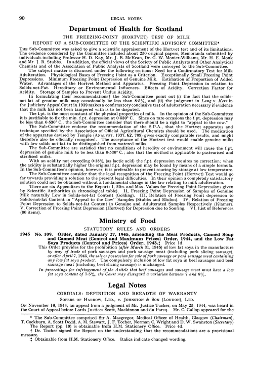 Department of Health for Scotland. The freezing-point (Hortvet) test of milk. Report of a Sub-Committee of the Scientific Advisory Committee
