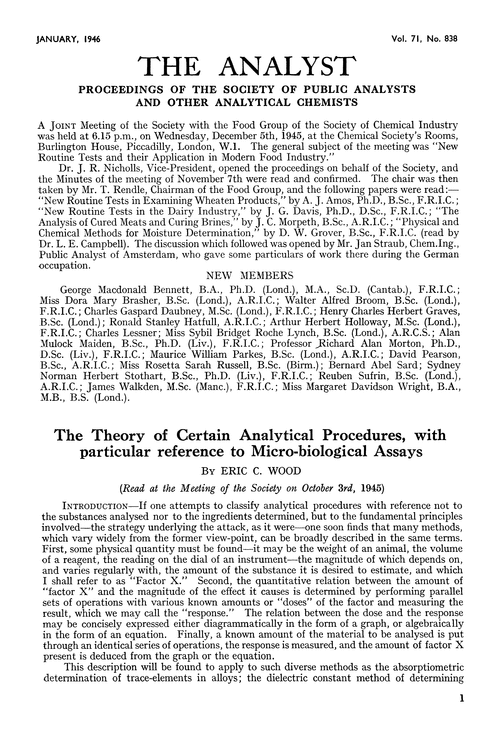 The theory of certain analytical procedures, with particular reference to micro-biological assays