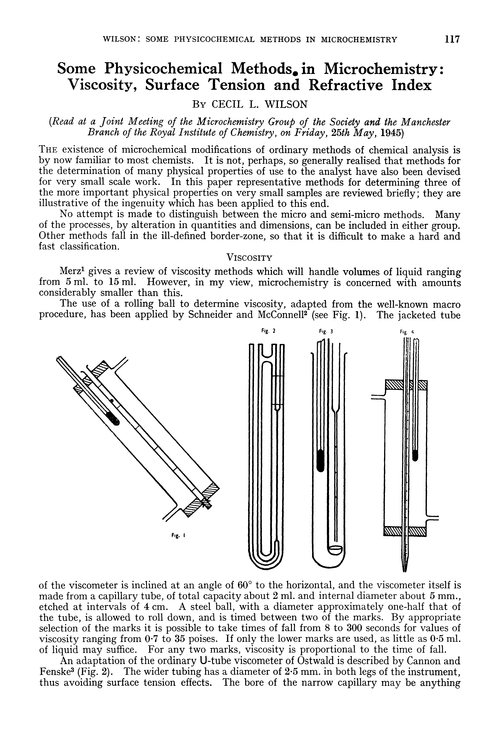 Some physicochemical methods in microchemistry: viscosity, surface tension and refractive index