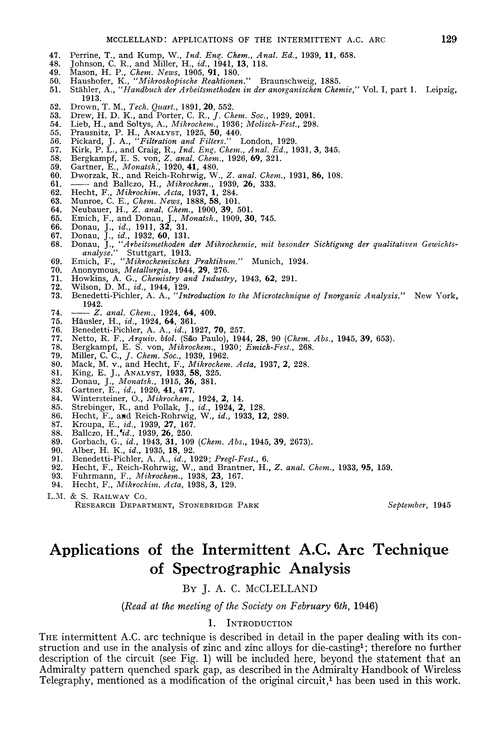 Applications of the intermittent A.C. arc technique of spectrographic analysis