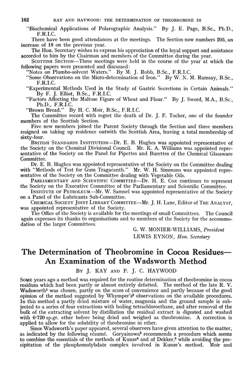 The determination of theobromine in cocoa residues—an examination of the Wadsworth method