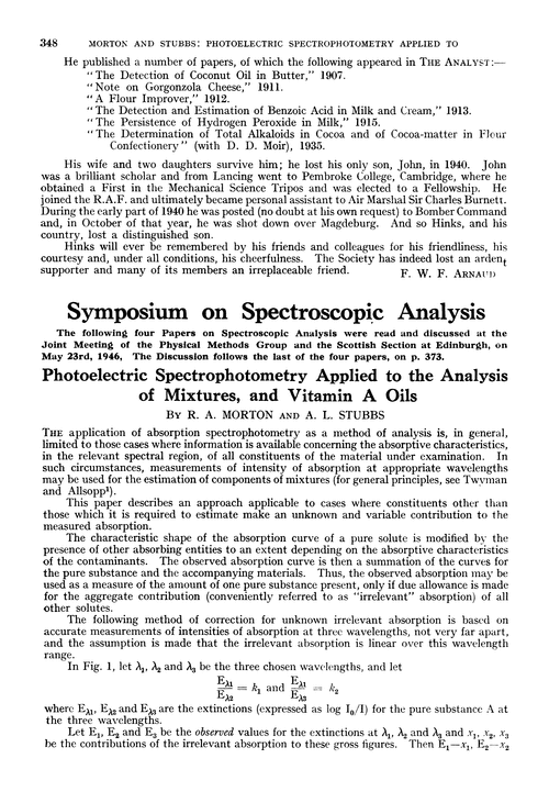 Photoelectric spectrophotometry applied to the analysis of mixtures, and vitamin A oils