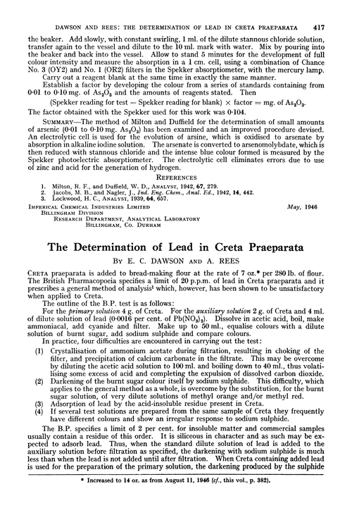 The determination of lead in Creta praeparata
