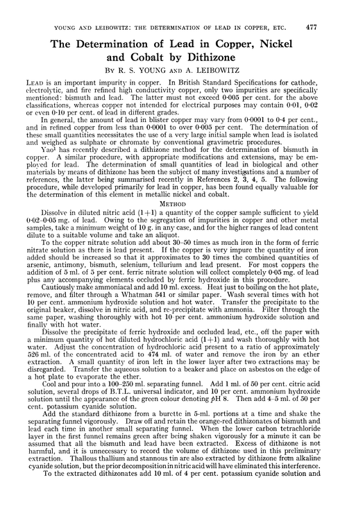 The determination of lead in copper, nickel and cobalt by dithizone