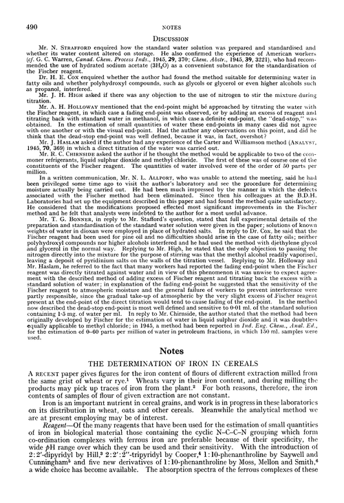 Notes. The determination of iron in cereals