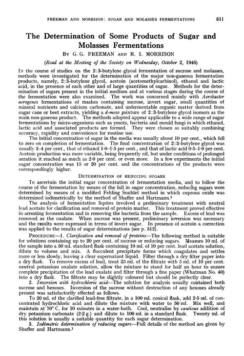 The determination of some products of sugar and molasses fermentations