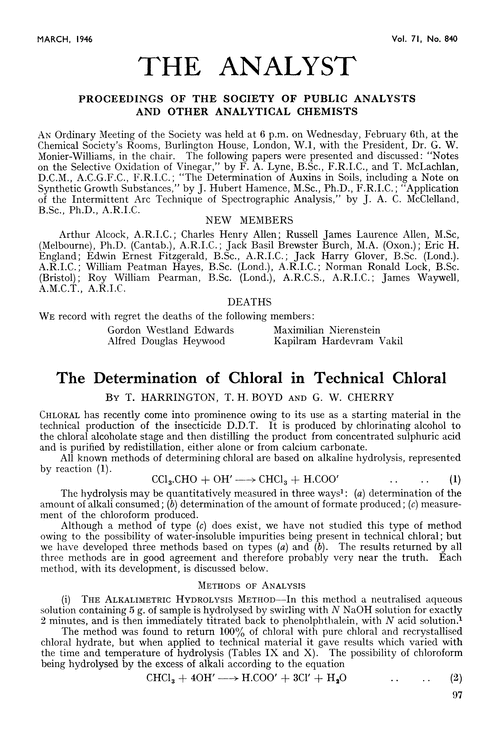 The determination of chloral in technical chloral