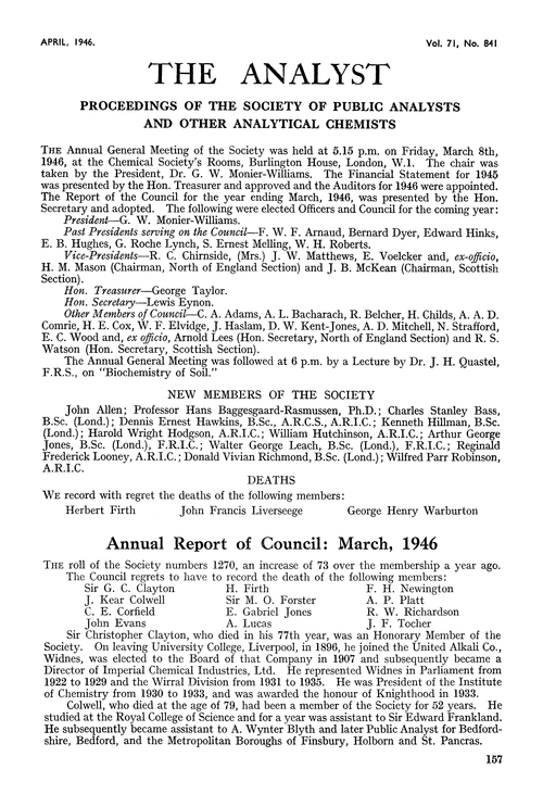 Annual Report of Council: March, 1946