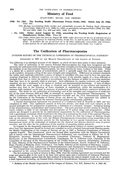The Unification Of Pharmacopoeias Interim Report Of The Technical