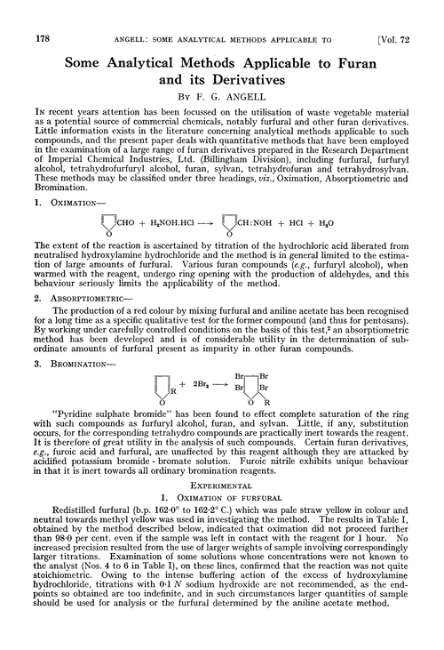 Some analytical methods applicable to furan and its derivatives