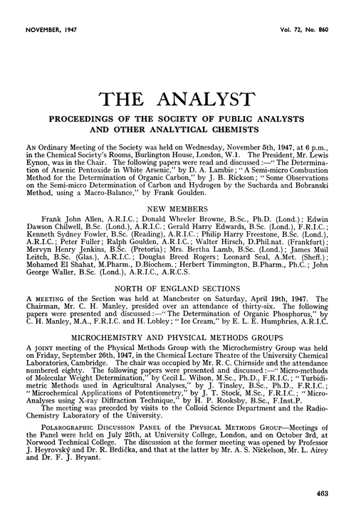 Proceedings of the Society of Public Analysts and other Analytical Chemists