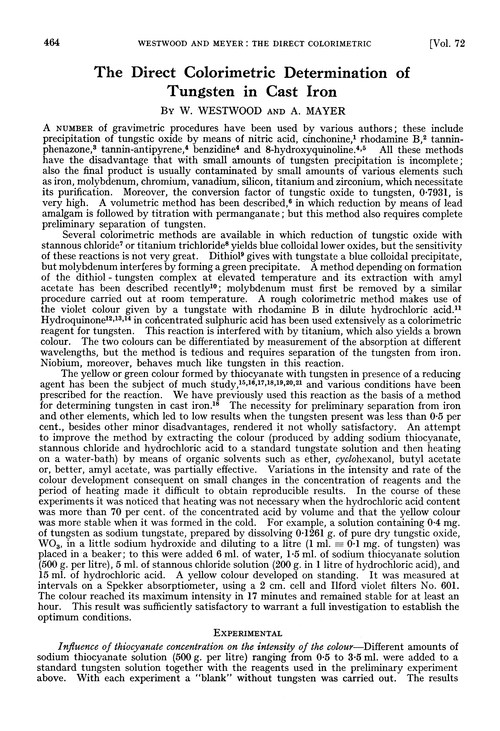 The direct colorimetric determination of tungsten in cast iron