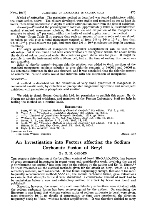 An investigation into factors affecting the sodium carbonate fusion of beryl