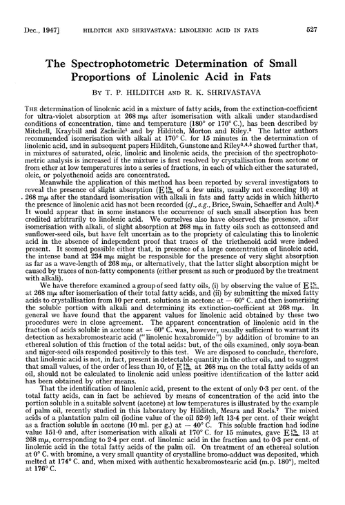 The spectrophotometric determination of small proportions of linolenic acid in fats