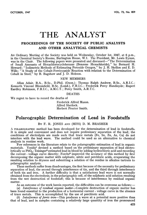 Proceedings of the Society of Public Analysts and other Analytical Chemists