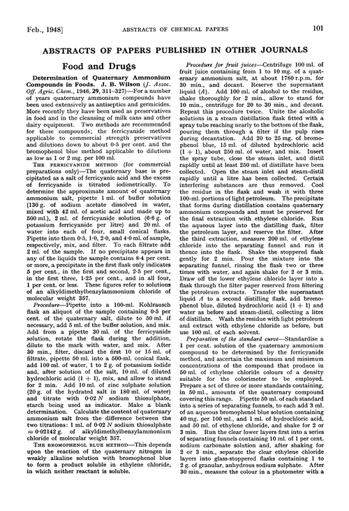 Abstracts of papers published in other journals. Food and drugs