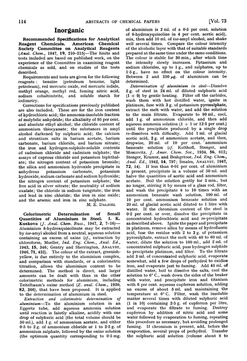 Abstracts of papers published in other journals. Inorganic