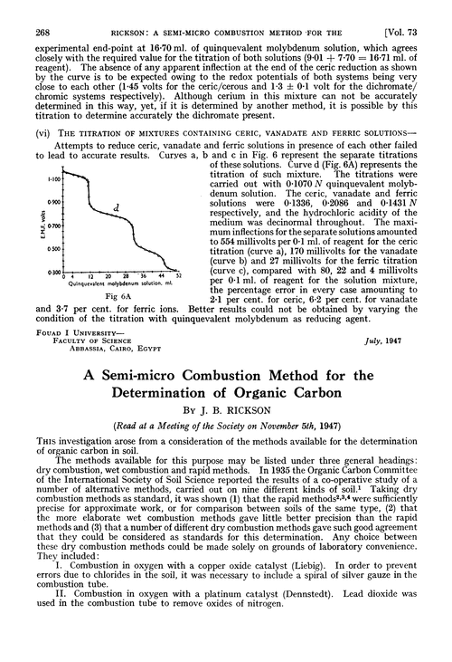 A semi-micro combustion method for the determination of organic carbon