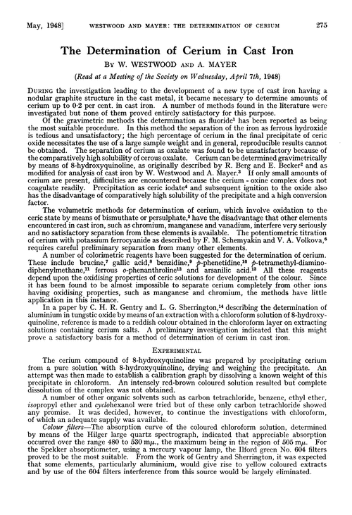 The determination of cerium in cast iron
