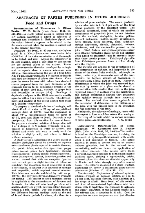 Abstracts of papers published in other journals. Food and drugs