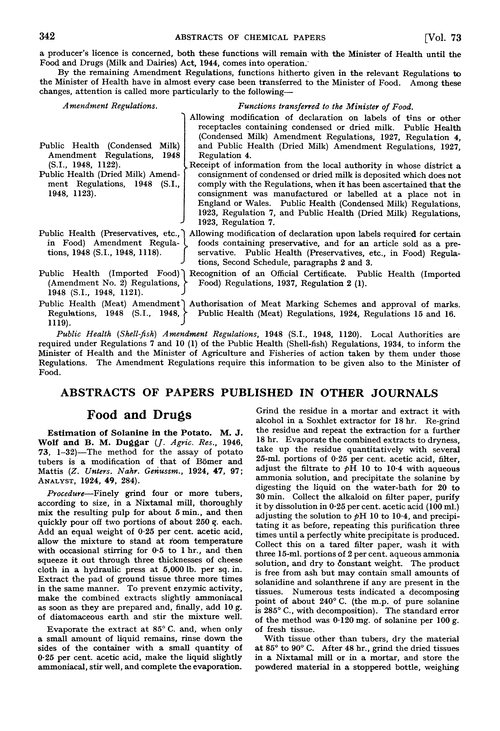Abstracts of papers published in other journals. Food and drugs