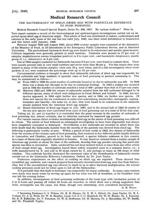 Medical Research Council. The bacteriology of spray-dried egg with particular reference to food poisoning