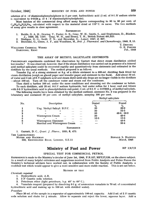 Ministry of Fuel and Power. Special test for commercial petrol