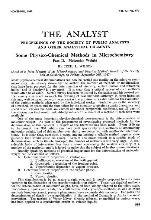 Some physico-chemical methods in microchemistry. Part II. Molecular weight