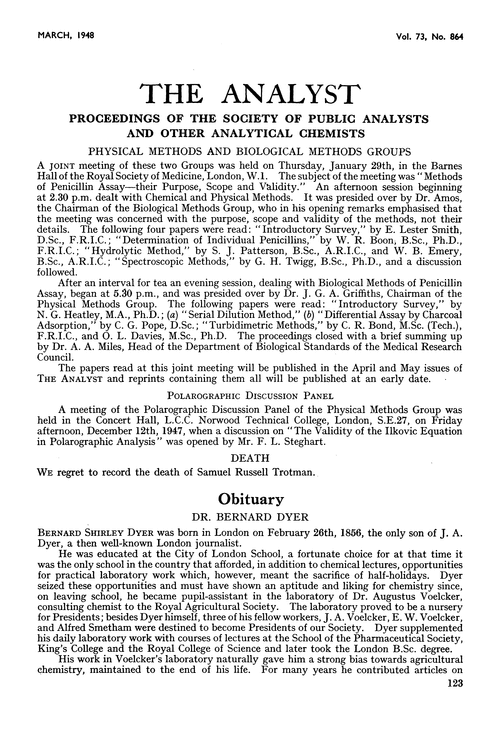 Proceedings of the Society of Public Analysts and other Analytical Chemists