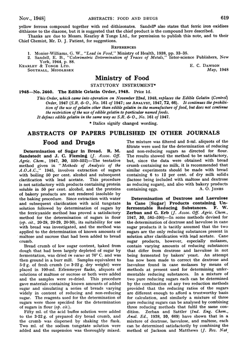 Ministry of Food. Statutory instrument