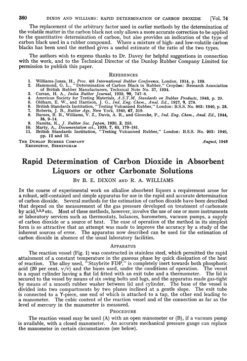 Rapid determination of carbon dioxide in absorbent liquors or other carbonate solutions