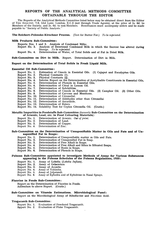 Reports of the Analytical Methods Committee obtainable through the editor