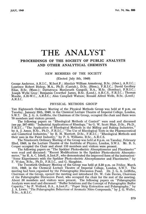 Proceedings of the Society of Public Analysts and other Analytical Chemists