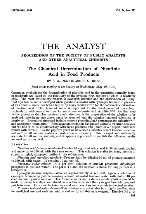 The chemical determination of nicotinic acid in food products