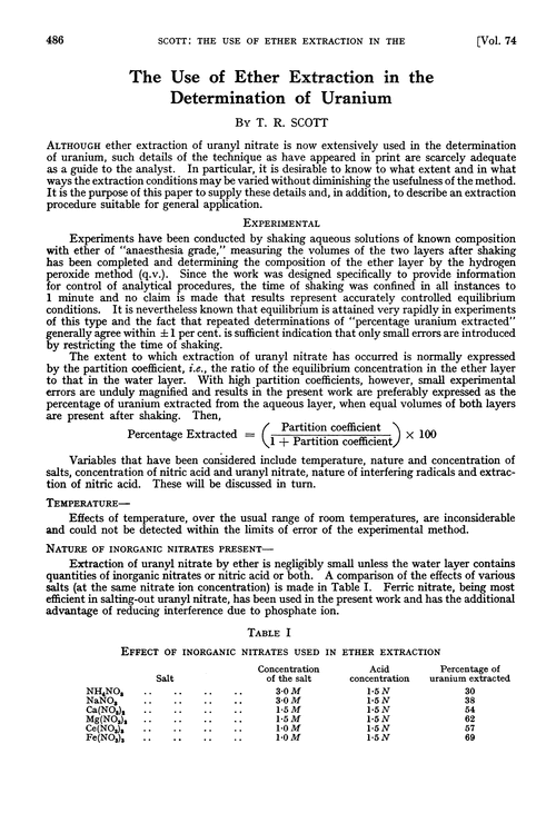 The use of ether extraction in the determination of uranium