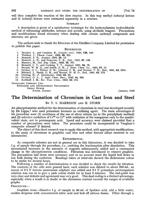 The determination of chromium in cast iron and steel