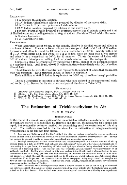 The estimation of trichloroethylene in air
