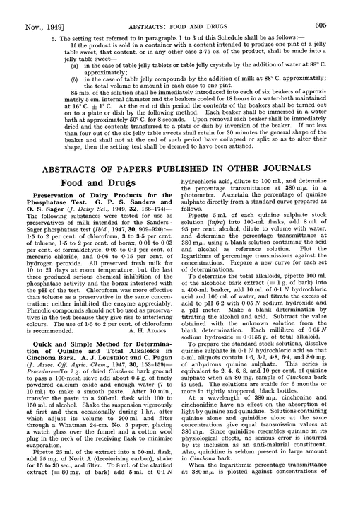 Abstracts of papers published in other journals. Food and drugs